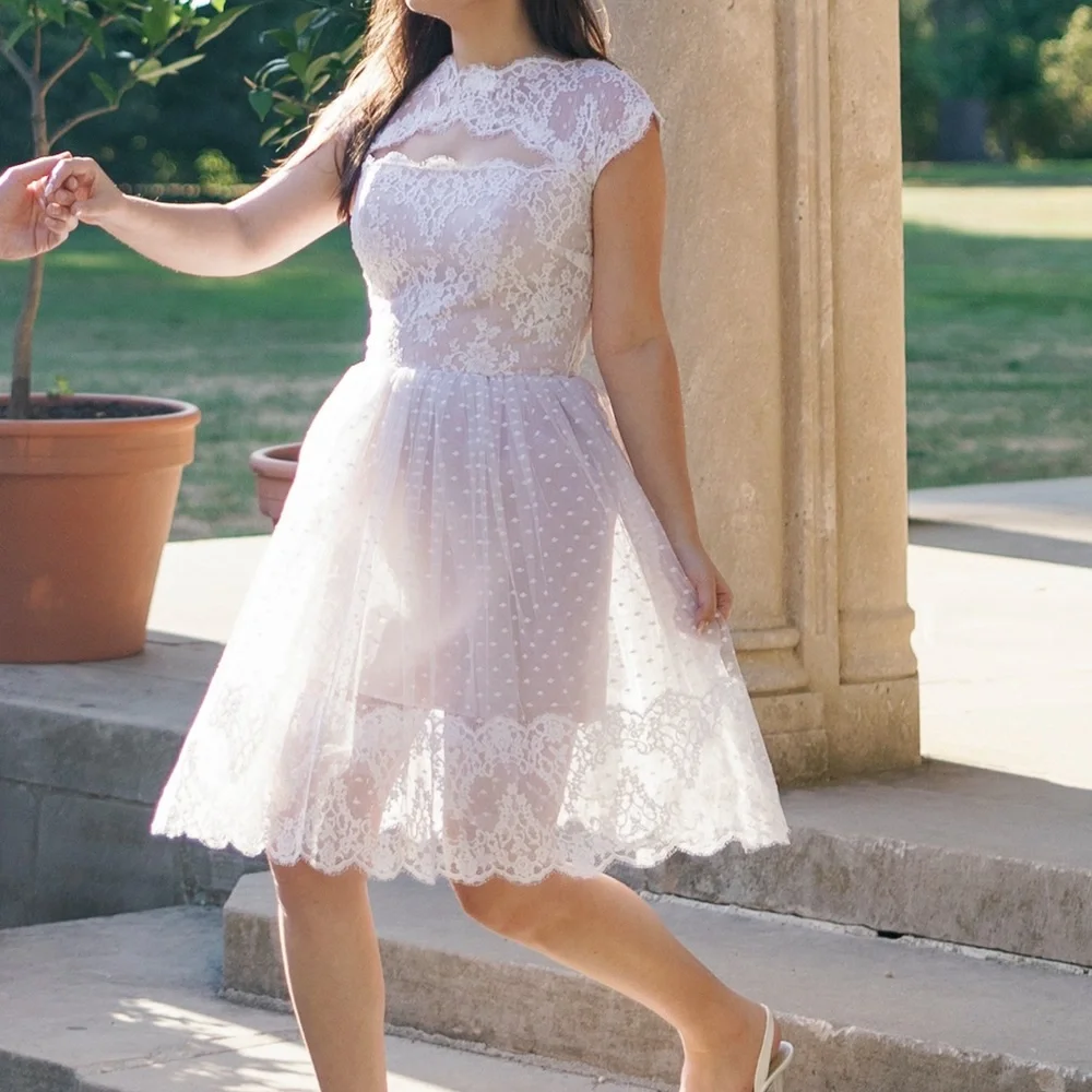 Victor costa vintage white lace cupcake bridal wedding dress - Picture 5 of 5